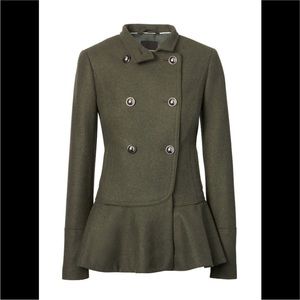 NWOT Banana Republic Olive Green Italian Wool Peplum-hem Pea Coat XS
